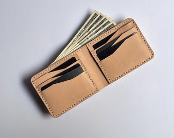 名入れレザー二つ折り財布｜無料ギフト付き｜手作りフルグレインベジタブルタンニン鞣し｜カードスロット6つ｜男性へのギフト
