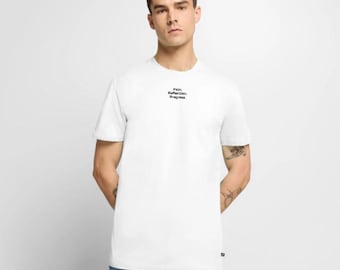 Embroidered Statement T-Shirt | Pain. Reflection. Progress. | Sustainable & Fair Trade | 100% Cotton · White · Khaki | Capital Dad Co.