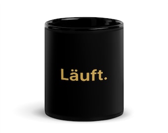 Minimalist Black Mug · "Läuft." | Statement Office Mug | Funny Gift for Him & Colleagues | Gold on Black · 325ml | Capital Dad Co.