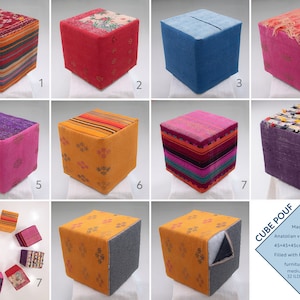 CUBE Pouf Collection: Colorful Pouf Ottoman Footstool, Handmade from Turkish Vintage Kilim Rugs, Boho Chic Design, 18x18x18 ft/45x45x45 cm