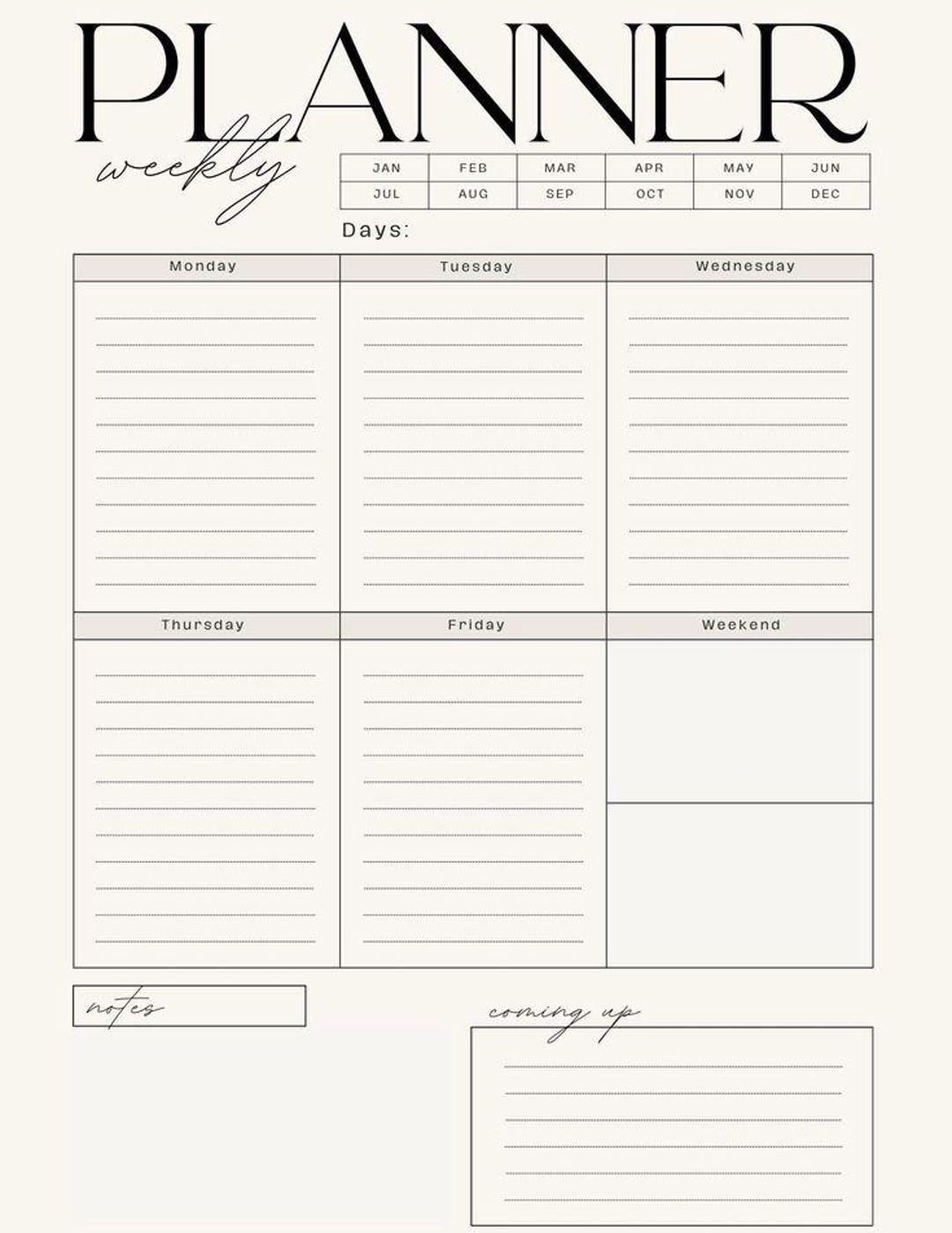 Minimalist Weekly Planner Printable | Beige & Black (digital Download ...
