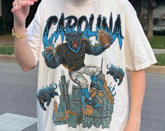 Camiseta de fútbol de Carolina con estampado grande, colores cómodos, camiseta vintage de los 90, merchandising retro