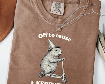 Off To Cause A Kerfuffle Comfort Colors Shirt Funny Groundhog Scooter Tshirt Silly Animal Mental Health Tee Adult Humor Sarcastic T-Shirt