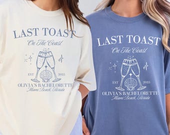 Camiseta de despedida de soltera "Último brindis en la costa", Camisetas personalizadas para despedida de soltera, Camisetas de despedida de soltera en la playa, Camiseta personalizada para viaje de despedida de soltera