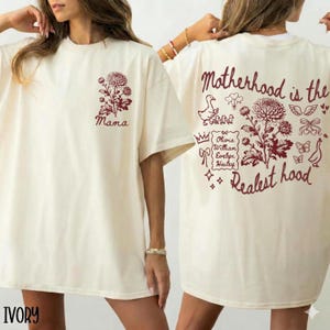 Custom Birthflower Motherhood is the Realest Hood Tee, Gift for Grandma, Silly Mom Goose, Mom Gift,Comfort Colors Mothers Day Tee