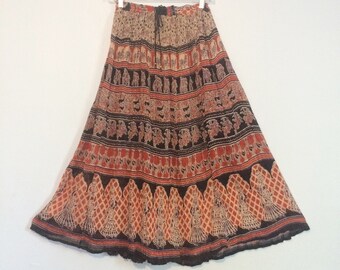 Vintage India Cotton Gauze Skirt / Ethnic Boho Sheer Indian Skirt / Gypsy Festival Skirt / One Size