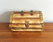 Vintage Jewelry Box Bone Wood Brass Box Embellished Ethnic Hinged Trinket Box Bone Wood Jeweled Jewelry Box