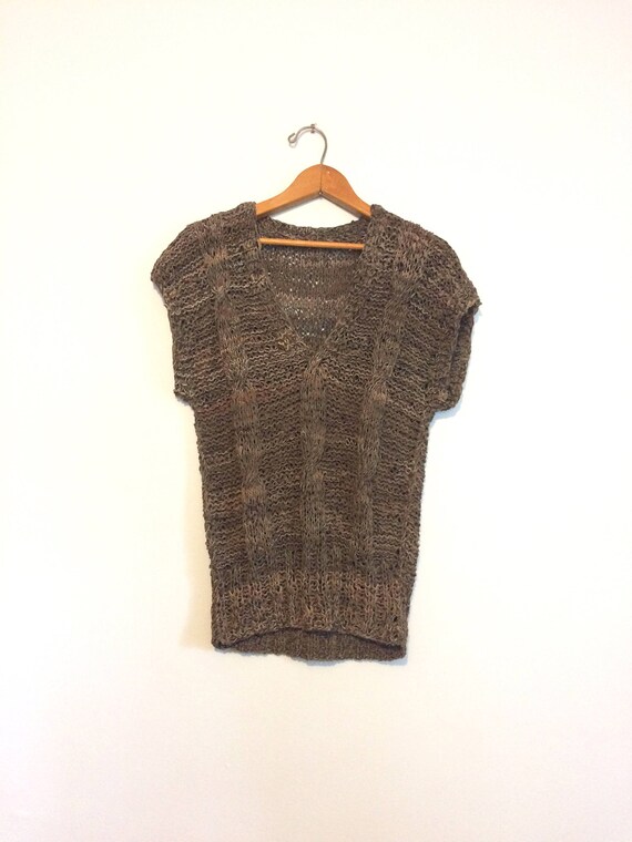 Vintage 70s Brown Woven Leather Top / Hippie Boho… - image 3