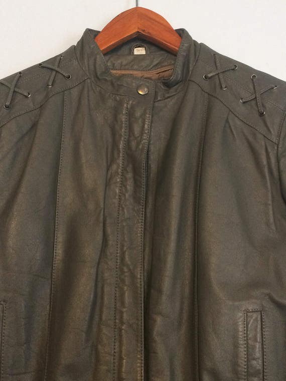 Vintage 80s Grey Leather Moto Jacket / Leather Ca… - image 3