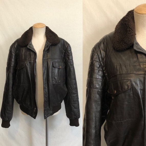 Vintage 60s 70s Flight Jacket / Brown Leather Bomb