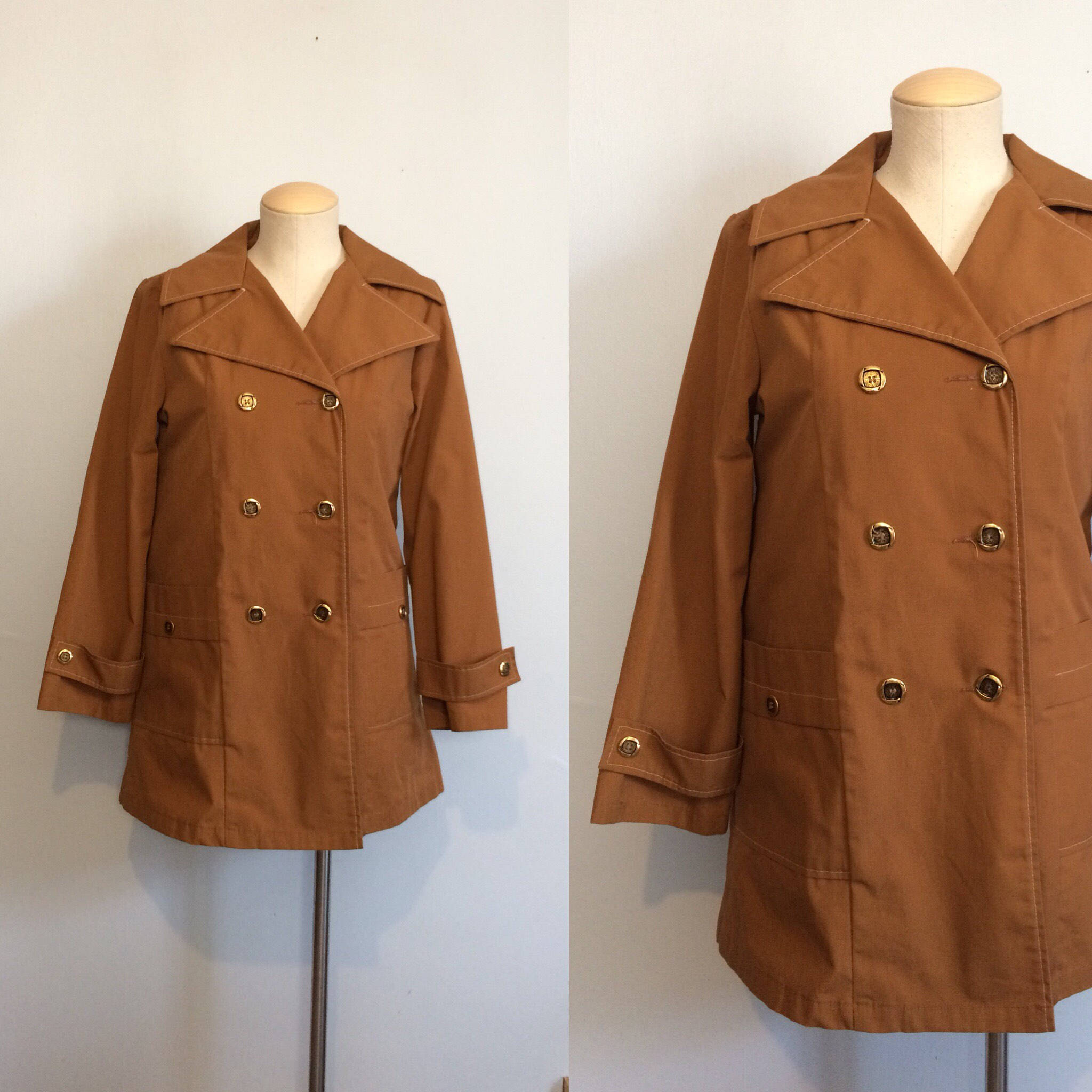 Vintage 60s Short Trench Coat Brown Spring Jacket Mid Vintage 60s Short Trench Coat Brown, Trench Coat Brown Short