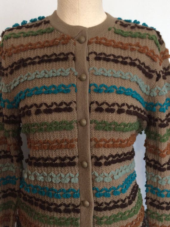 Vintage 60s Nubby Cardigan Sweater / Earth Tone T… - image 5