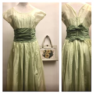 ヴィンテージ 50 年代グリーン パーティードレス / 1950 年代グリーン プロムドレス / ミッドセンチュリー イブニングドレス