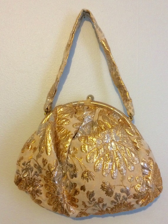 Vintage 50s 60s Metallic Evening Bag / Gold Silve… - image 5