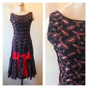 Vintage 50s 60s Red and Black Party Dress / Vintage Christmas Dress / Mid Century Cocktail Dress / Pin Up Evening Dress