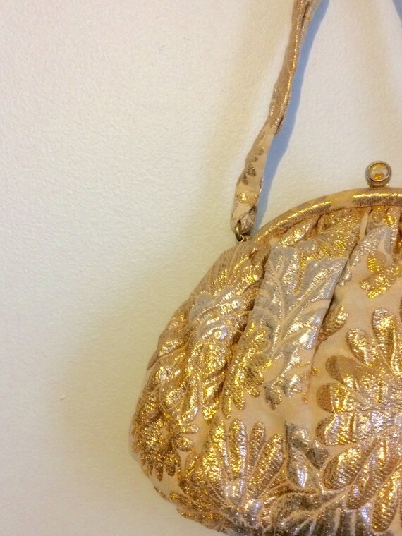 Vintage 50s 60s Metallic Evening Bag / Gold Silve… - image 3