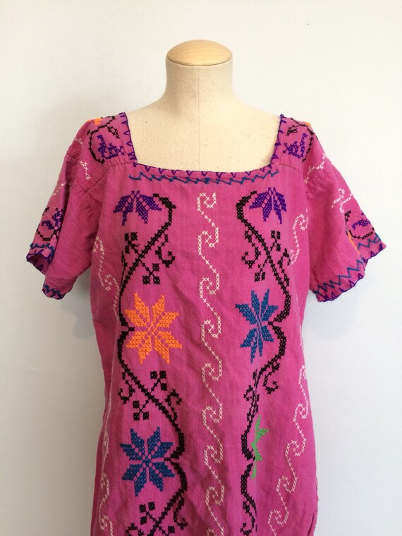 Vintage 70s Pink Ethnic Tunic Dress / Embroidered… - image 3