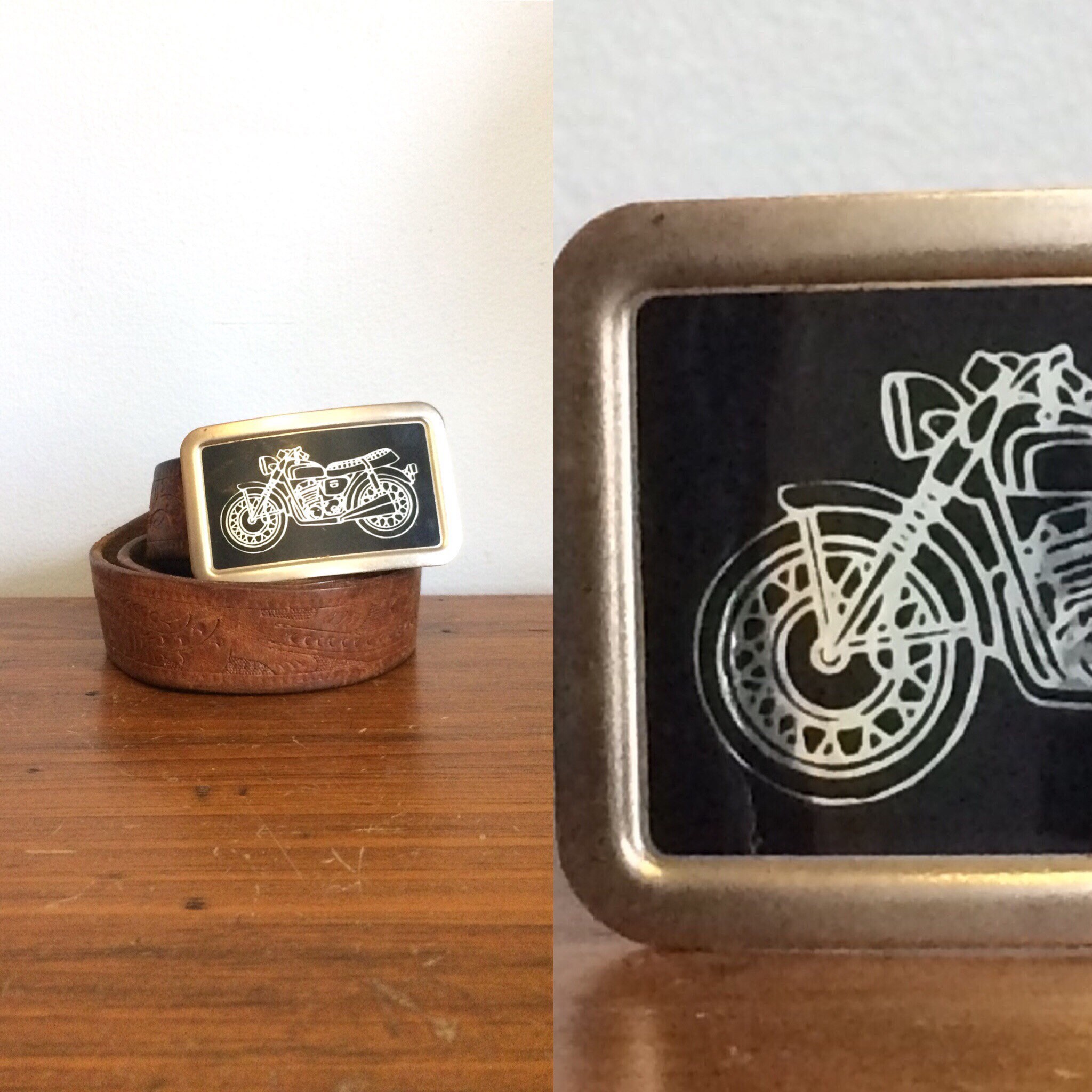 Vintage 80s Motorcycle Belt Buckle 