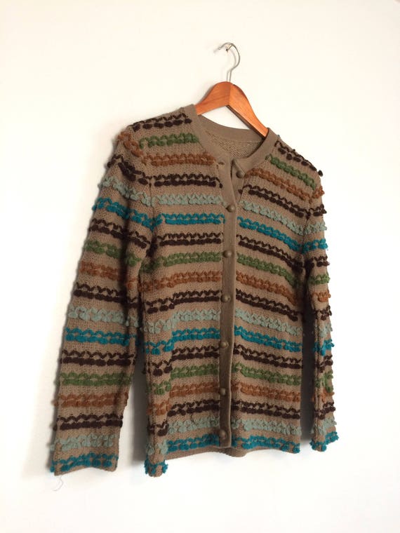 Vintage 60s Nubby Cardigan Sweater / Earth Tone T… - image 10