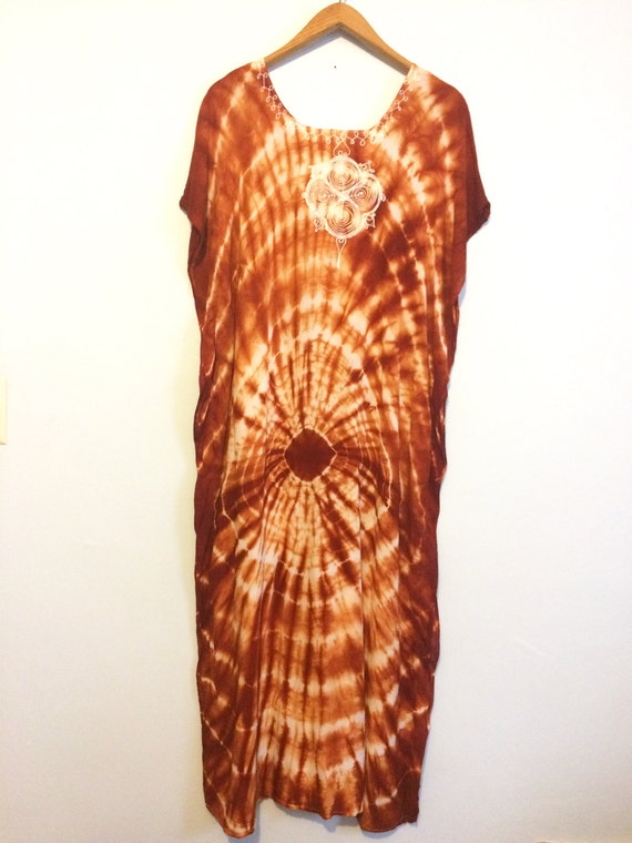 Vintage 60s 70s Hippie Caftan Dress / Rust Brown … - image 4