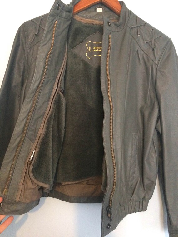 Vintage 80s Grey Leather Moto Jacket / Leather Ca… - image 5