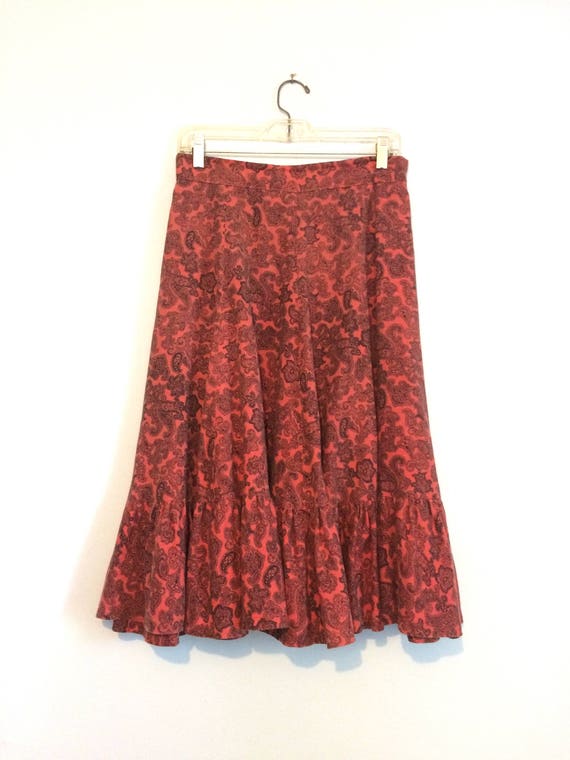 Vintage 50s Red Paisley Circle Skirt / Rockabilly… - image 3