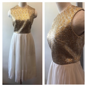 Vintage 50er Jahre Abendkleid in Gold / Chiffon / Abendkleid in Goldoptik / 50er Jahre Abendkleid