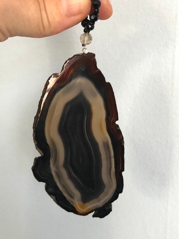 Vintage Agate Slice Large Pendant / Polished Geod… - image 4