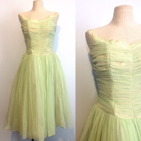 Vintage 50s Mint Green Party Dress / Mid Century 1