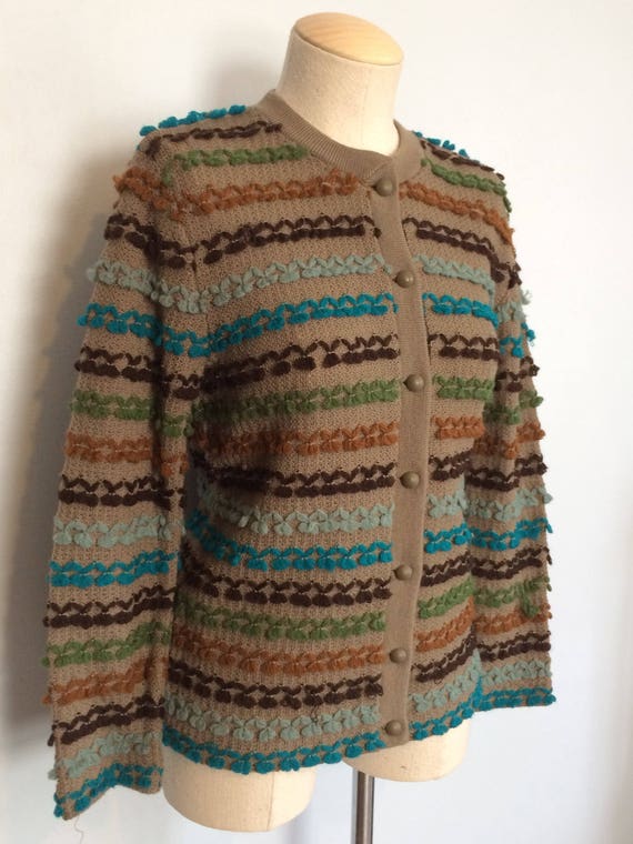 Vintage 60s Nubby Cardigan Sweater / Earth Tone T… - image 8