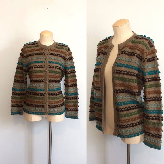 Vintage 60s Nubby Cardigan Sweater / Earth Tone T… - image 1