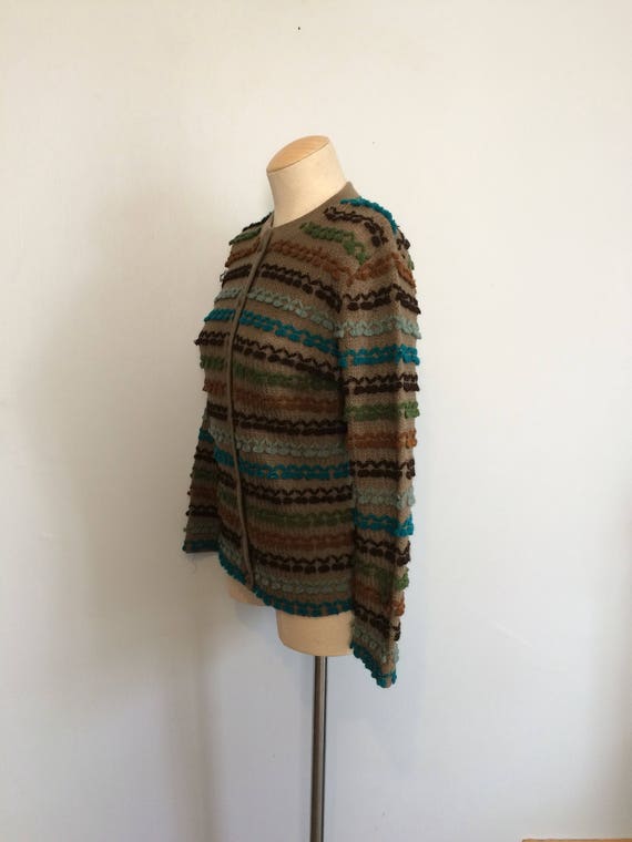 Vintage 60s Nubby Cardigan Sweater / Earth Tone T… - image 3