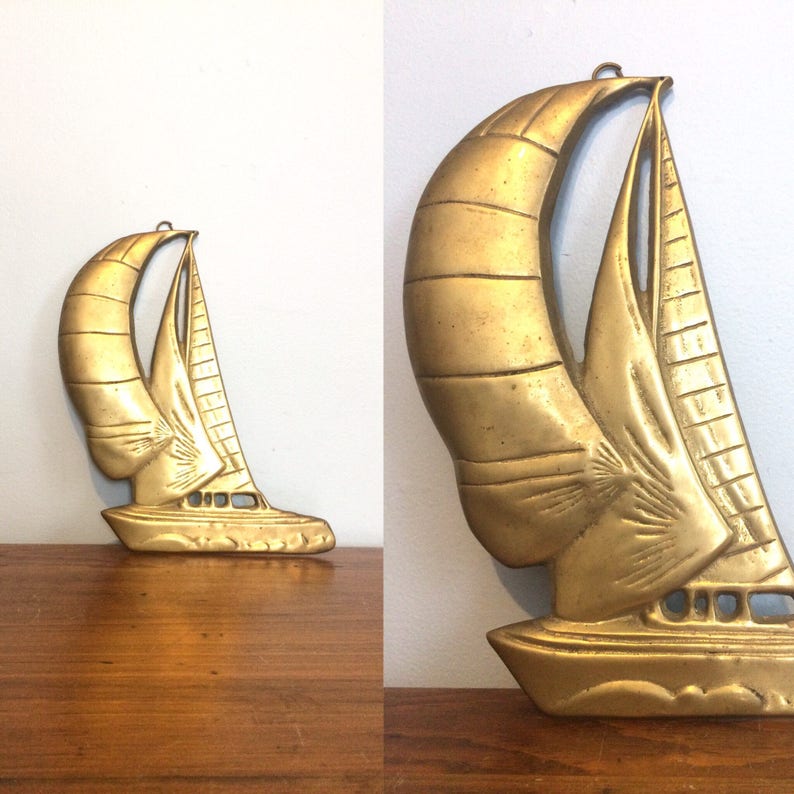 Vintage 70s Brass Sailboat Wall Hanging / Metal Boat Sculpture Etsy