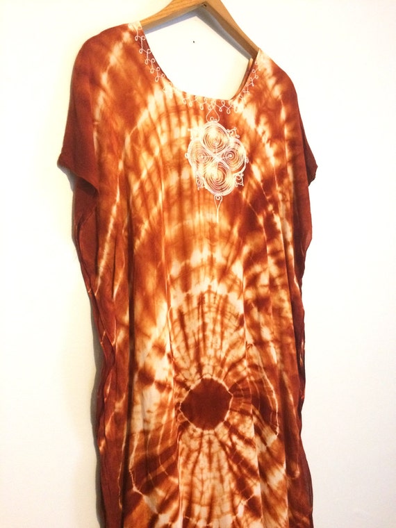 Vintage 60s 70s Hippie Caftan Dress / Rust Brown … - image 3