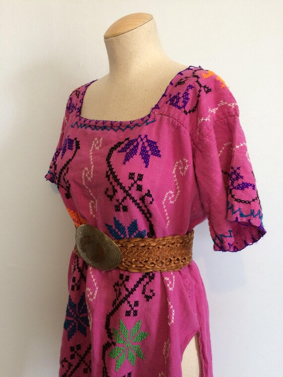 Vintage 70s Pink Ethnic Tunic Dress / Embroidered… - image 9