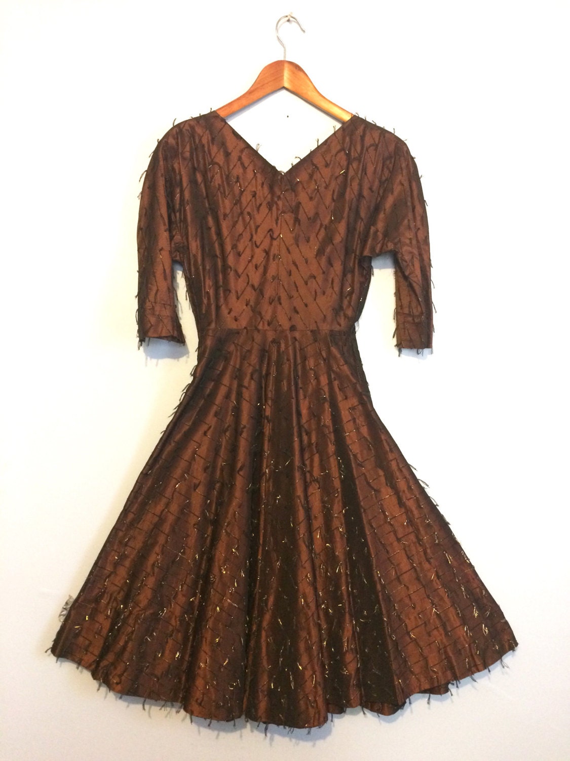 Vintage 50s Bronze Circle Skirt Party Dress / Mid Century - Etsy