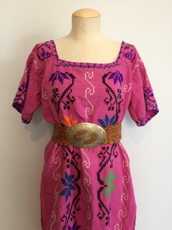 Vintage 70s Pink Ethnic Tunic Dress / Embroidered… - image 4