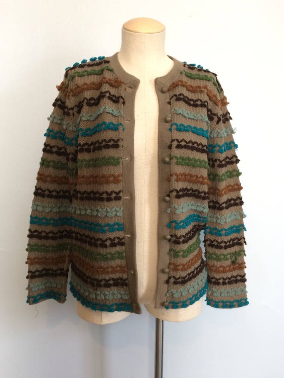 Vintage 60s Nubby Cardigan Sweater / Earth Tone T… - image 7