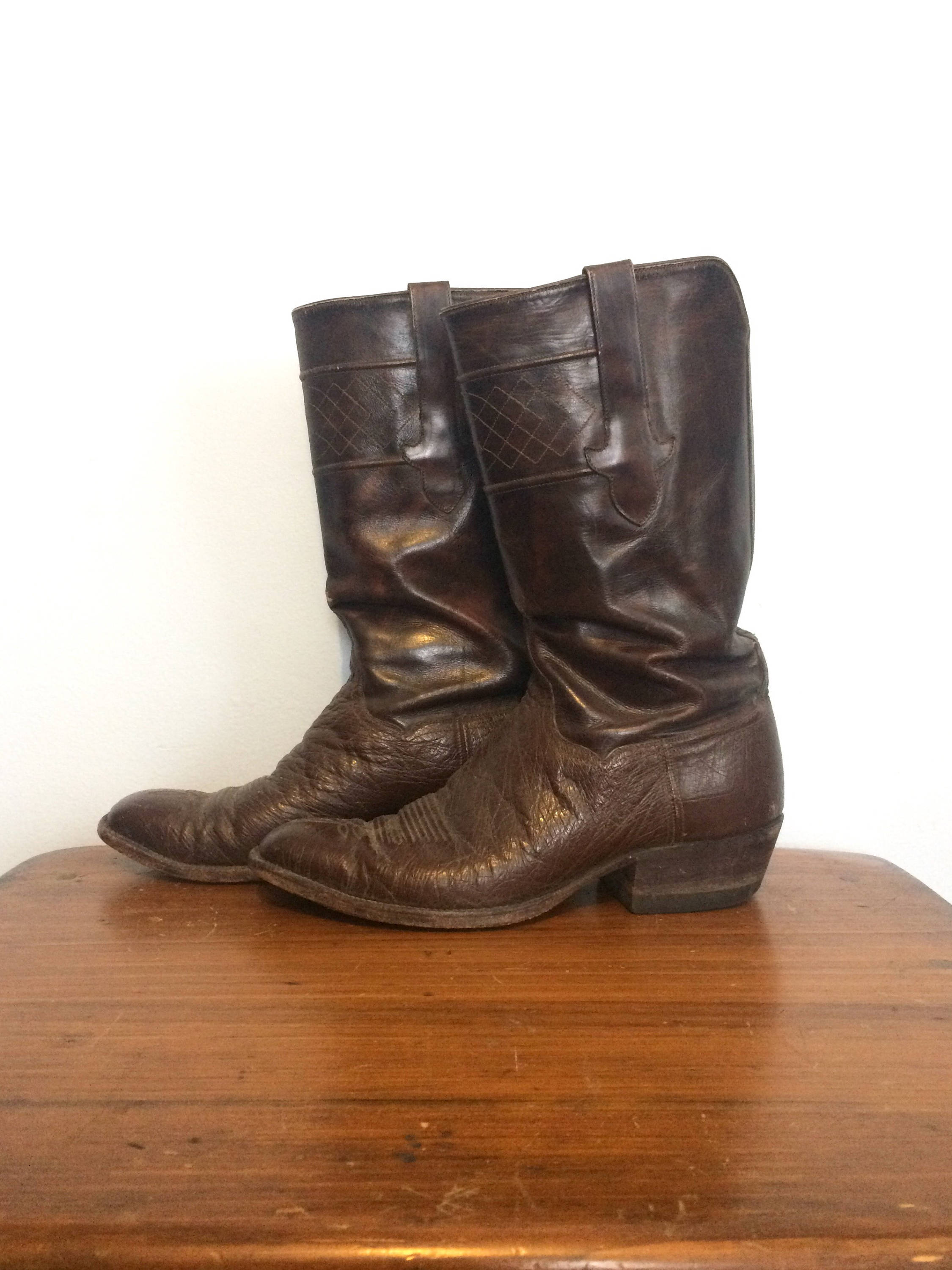 Bottes Western Vintage Biondini En Cuir Marron - Taille 39.5 - Neuf Sans Boîte