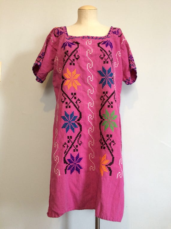 Vintage 70s Pink Ethnic Tunic Dress / Embroidered… - image 7