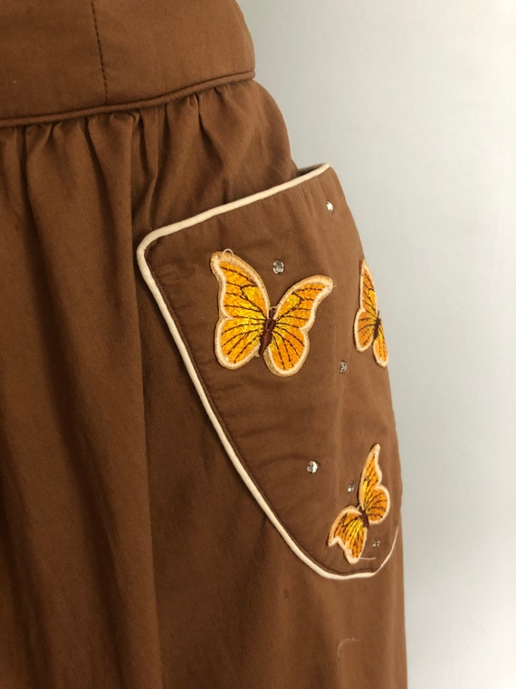 Vintage 50s Butterfly Sun Dress / Brown Full Circ… - image 6