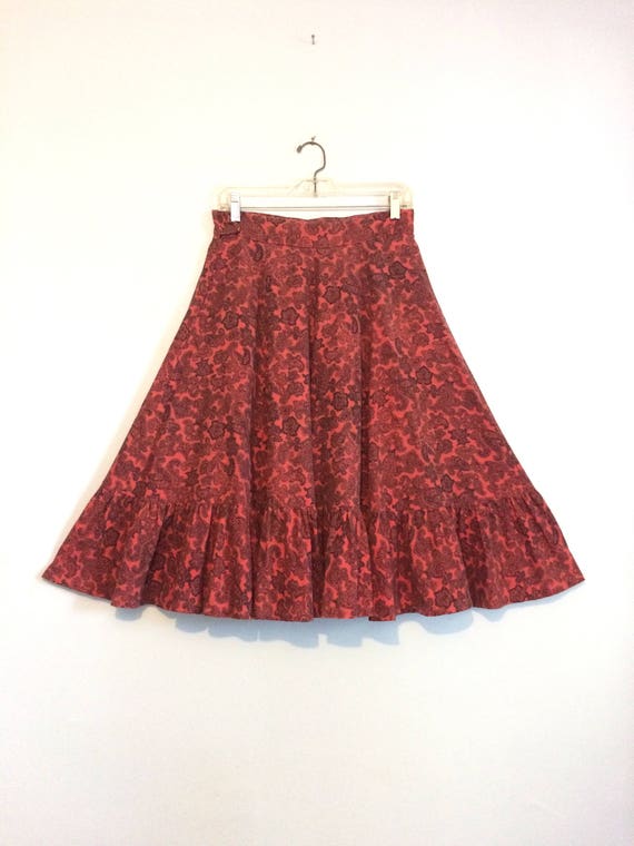 Vintage 50s Red Paisley Circle Skirt / Rockabilly… - image 8