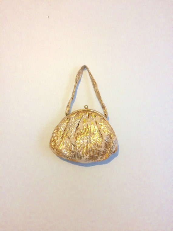 Vintage 50s 60s Metallic Evening Bag / Gold Silve… - image 1