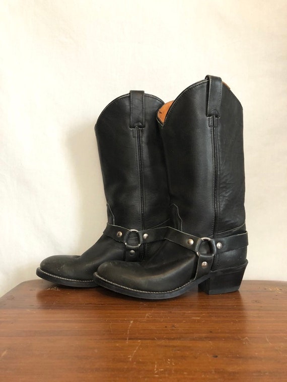 Vintage 80s Black Distressed Moto Distressed Leather Harness Motorcycle