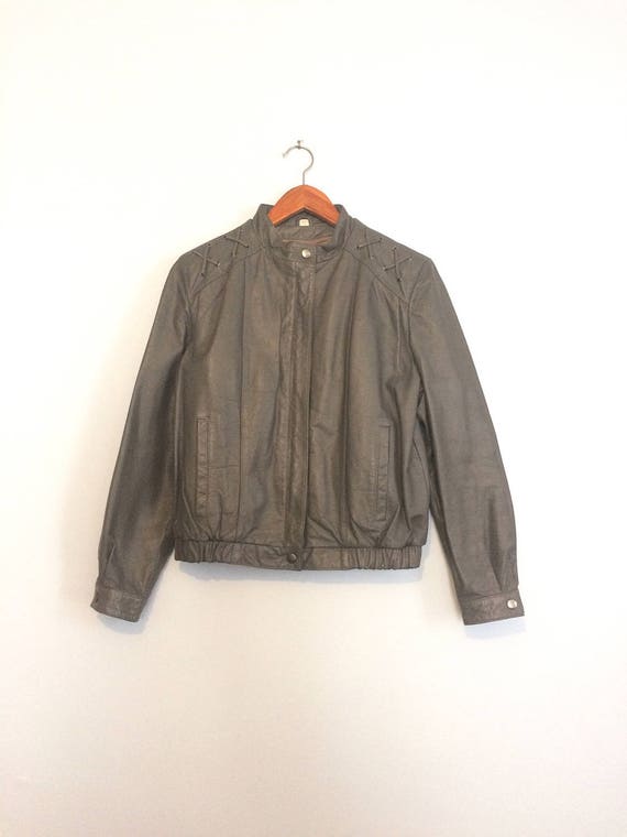 Vintage 80s Grey Leather Moto Jacket / Leather Ca… - image 4