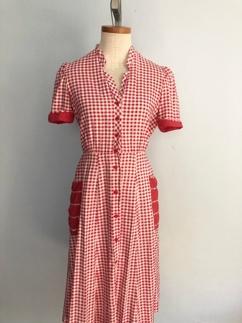 Vintage 40s Gingham Dress / 1940s Checked Red and White Dress - Etsy