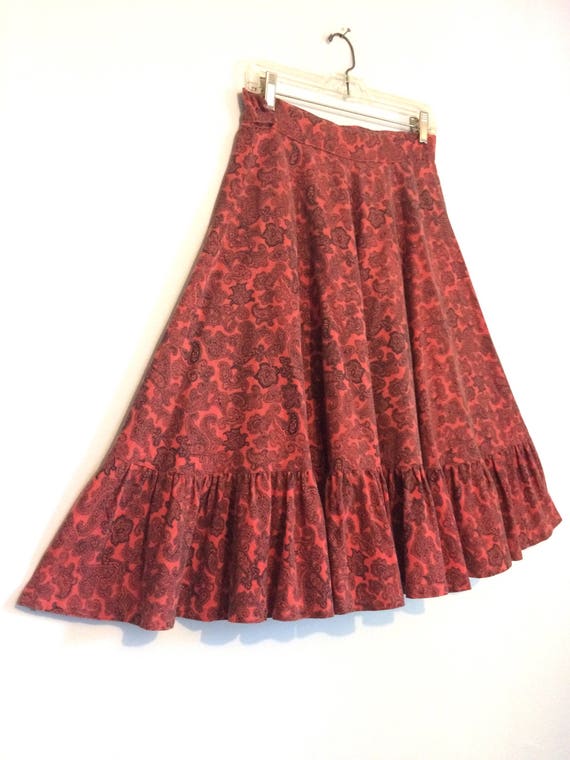 Vintage 50s Red Paisley Circle Skirt / Rockabilly… - image 2