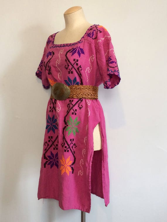 Vintage 70s Pink Ethnic Tunic Dress / Embroidered… - image 6