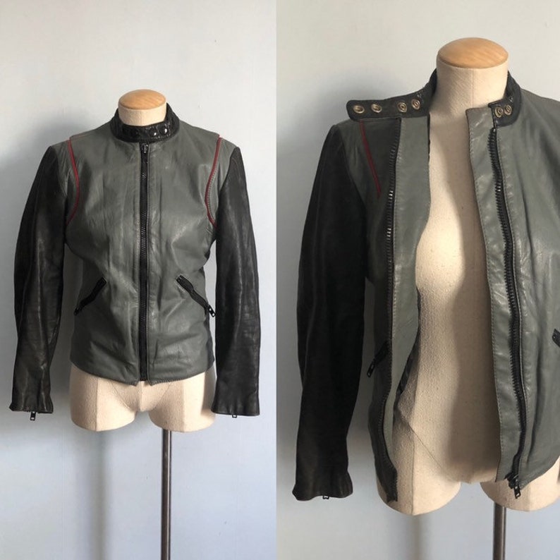 Vintage 70s 80s Harley Davidson Amf Motorcycle Jacket Grey Leather Moto Racer