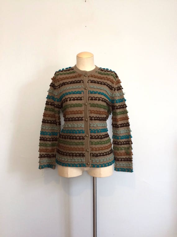 Vintage 60s Nubby Cardigan Sweater / Earth Tone T… - image 4